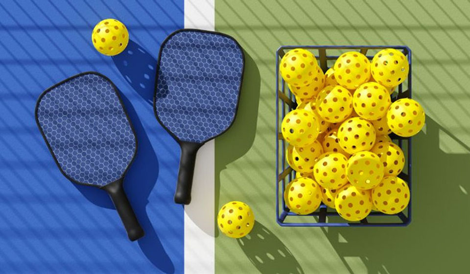 Image of pickleball paddles and balls